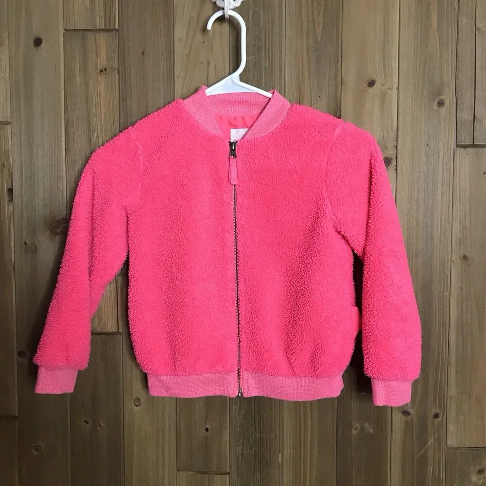 Cat & Jack Kids Girls S (6/6X) Fushia Pink Sherpa Fleece Full Zip Bomber Jacket